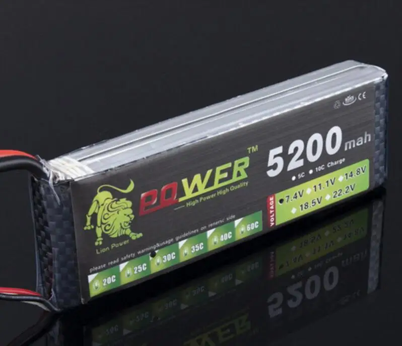 

2pcs LION POWER Brand 7.4V 5200mAh battery for Factory wholesale model aircraft 7.4v 25C to 30C LION lithum polymer 2s battery
