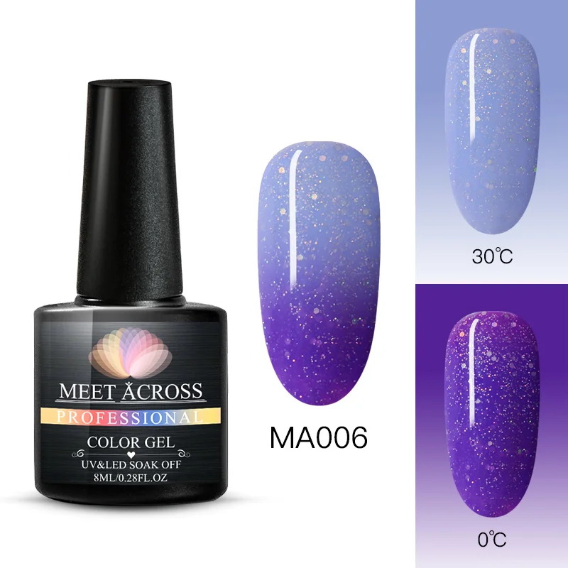 MEET ACROSS Thermal Glitter Gel Nail Polish 3 Colors Temperature Color Changing Nail Art Gel Lacquer DIY Soak Off UV Gel Varnish - Цвет: BS06993