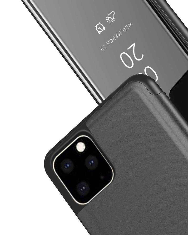 200 шт прозрачный флип-чехол с подставкой для iPhone 11 Pro Max XS XR X 8 7 6 6S Plus зеркальный держатель с эффектом полной защиты