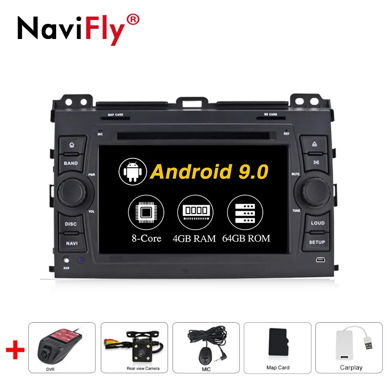 4 Гб+ 64 Гб 2 Din Android 9,0 Автомобильный мультимедийный плеер авторадио DVD для Toyota Prado 120 Land Cruiser gps навигационная лента рекордер - Цвет: 4-64-Cam-DVR-Carplay