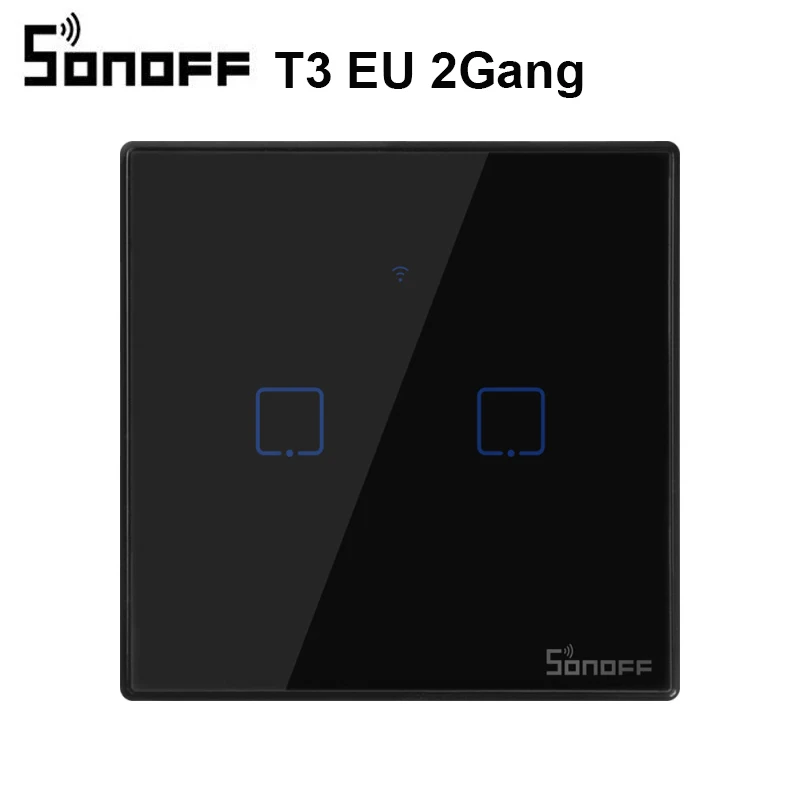T3 EU 2Gang SONOFF T3 T2EU TX Smart Wi-Fi настенный сенсорный выключатель с границы умный дом 1/2/3 433 RF/Голосовое управление/приложение/сенсорный экран Управление работать с Alexa - Комплект: T3 EU 2Gang