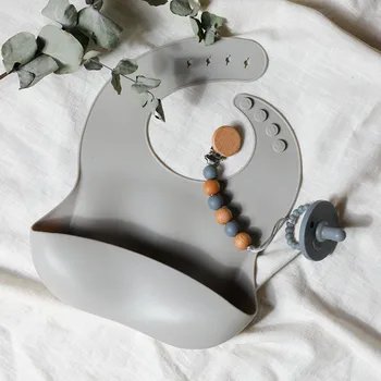 

Baby Bib Silicone Waterproof Bib Pockets Food Grade Feeding Set Lunch Feeding Bibs With SIlicone Round Bead Pacifier Chain Clips