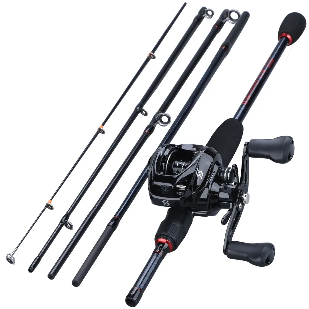 Sougayilang 1.8m-2.4m Casting Fishing Rod Combo Portable 5 Section Fishing  Rod and 12+1BB 7.2:1 Gear Ratio Baitcasting Reel