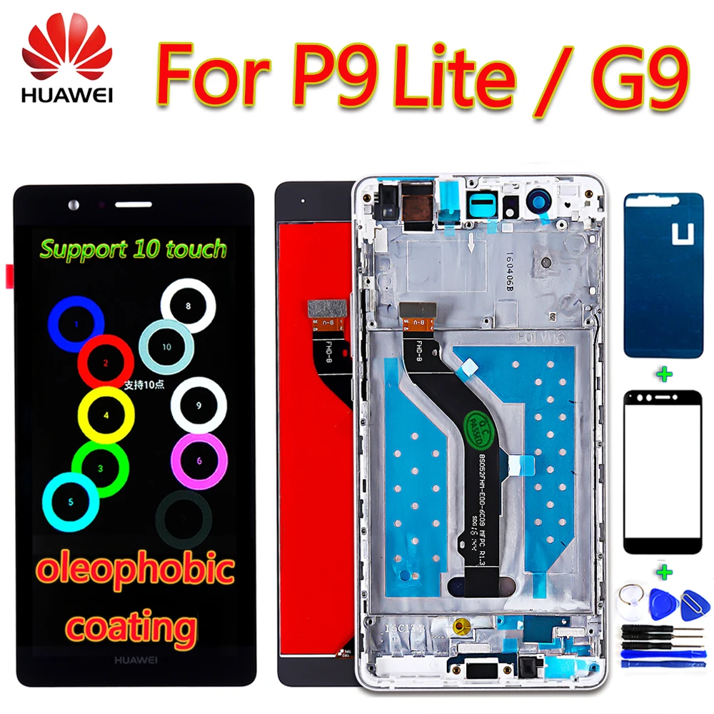 

Original Huawei P9 lite 5.2 inch LCD Display Touch screen Digitizer Assembly Frame Oleophobic Coating 10 Point Touch function
