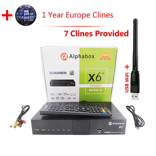 Комбинированный DVB-S2/T2/C спутниковый ТВ приемник Alphabox X6+ Поддержка Cccam Newcamd Mgcamd Powervu Ключ ТВ Тернер USB Wifi alphabox x6 - Цвет: add Wifi 7Clines