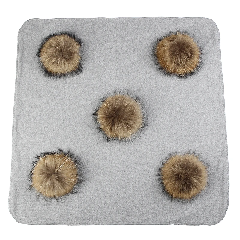 gray natural Теплые хлопковые пеленки для новорожденных и детей постарше, одноцветное одеяло для сна с помпоном из натурального меха, постельные пеленки - Цвет: gray natural
