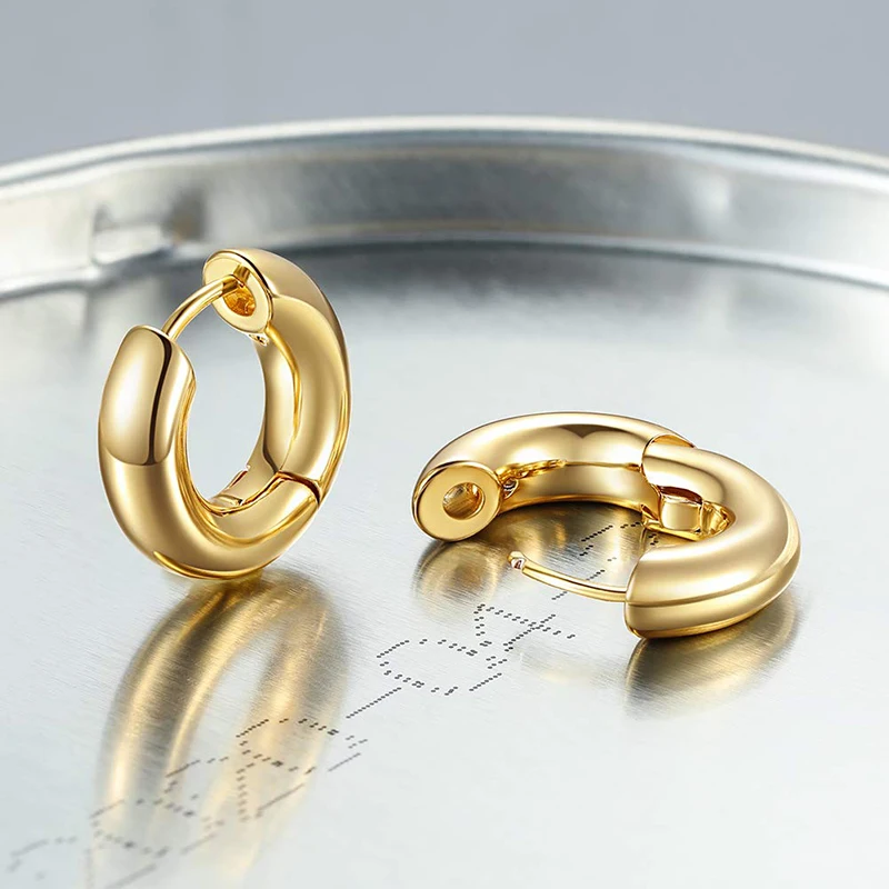 Small Chunky Gold Hoop Earrings 14K Gold Plated Dainty Tiny Thick Chunky Huggie Hoop Earrings for Women and Girls - Image 5