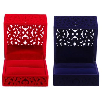 

2 Pcs Hollow Engagement Wedding Jewelry Box Holder Display Gift Ring Box , Red & Blue