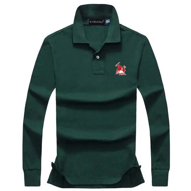 Dark green Хорошее качество хлопок мужские рубашки поло с длинными рукавами Большая лошадь вышивка повседневные мужские Поло Рубашки Модные мужские s Топы - Цвет: Dark green