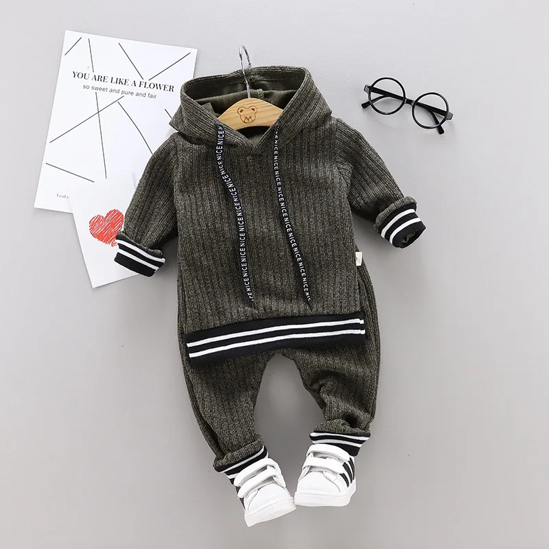 Одежда для малышей Однотонный свитер с капюшоном и длинными рукавами для маленьких мальчиков, штаны комплект детской одежды(от 1 до 4 лет