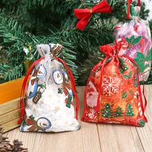 10 шт., рождественские прозрачные мешочки из органзы, рождественские подарочные пакеты, упаковка для конфет, праздничные вечерние подарочные пакеты для свадьбы, новогодние подарочные пакеты