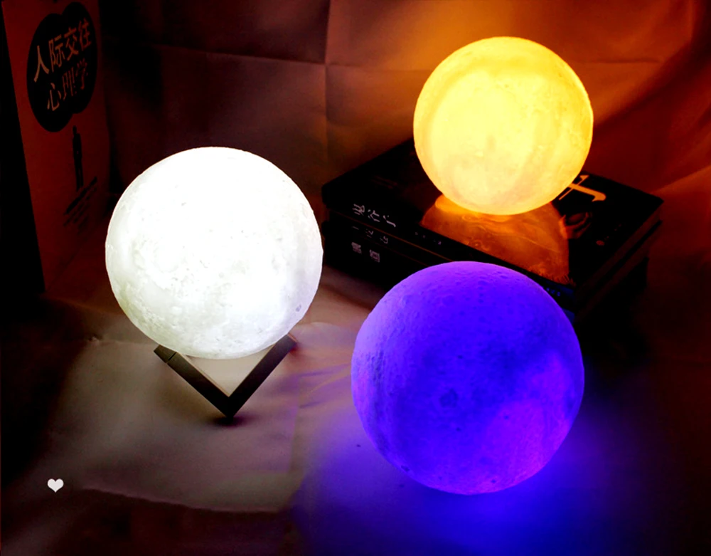 Battery Powered LED Moon Night Light 8/10/12/15cm 3D Print Moon Lamp with Stand Starry Lamp 7Color Bedroom Decor Light Kids Gift night lamp for bedroom