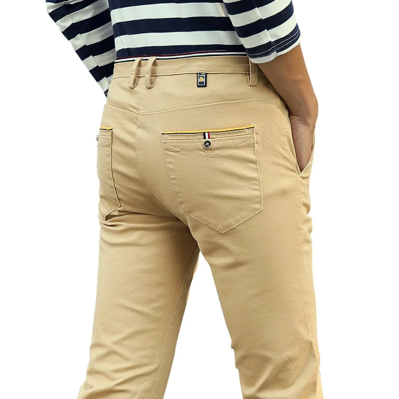 Красивые мужские брюки Vogue весна лето осень Поп Мода Бизнес твердые тонкие прямые мужские повседневные брюки 111% хлопок мужские брюки - Цвет: khaki