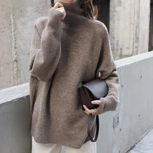

Turtleneck Sweater For Women 2021 Winter Thick Loose Lazy Wind Long Sleeve Pullover Sweaters Harajuku Solid Knitted Sweaters