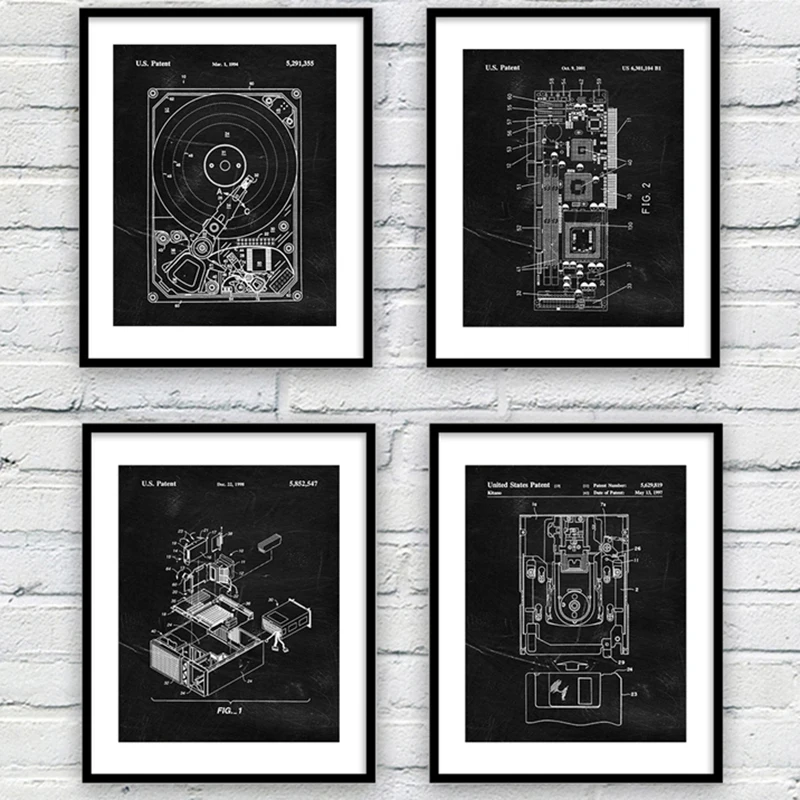 Computer Blueprint Print Harddisk Patent Vintage Poster Science Gift Steampunk Art Picture Canvas Painting Office Wall Decor | Дом и сад