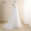Modest V-neck Cap Sleeves Wedding Dresses Plus Size Customized A Line Bridal Gowns Tulle Lace Applique Robe De Mariee Customized 4