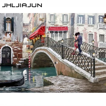 

JHLJIAJUN painting by numbers The scenery seen on and under the bridge is different, let the painting keep them