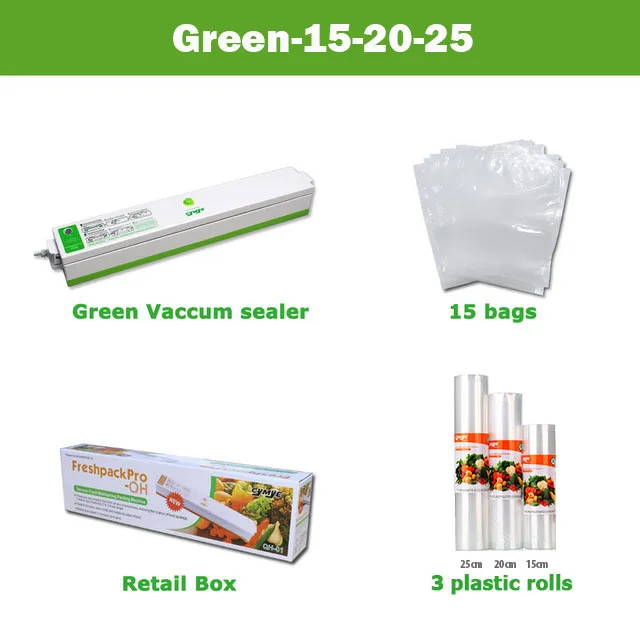 Green-15-20-25 CYMYE еда контейнер вакуумные герметик QH01 машина+ пластик рулонов - Цвет: Green-15-20-25