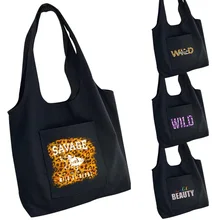 Canvas Bag Women's Portable One-shoulder Shopping Bag Savage Wild At Heart Printed Side Pockets Large Capacity Handbags Tote Bag