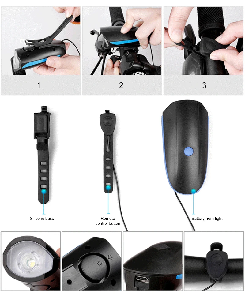 Cheap Bicycle Bell USB Charging Flashlight Bike Horn Light Headlight Cycling Multifunction Ultra Bright Electric 120db Horn Bell 3