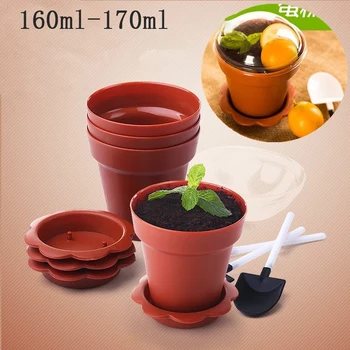 

10PCS160ML Flowerpot Cup Dessert Cup Tiramisu Plastic Cup Mousse Cup Jelly Pudding Container (with lid)