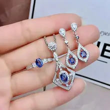 MeiBaPJ натуральный сапфир с Шри-Ланки драгоценный камень сладкий Ювелирный Набор стерлингового серебра 925 пробы 3 шт. сут хорошие Свадебные украшения для женщин