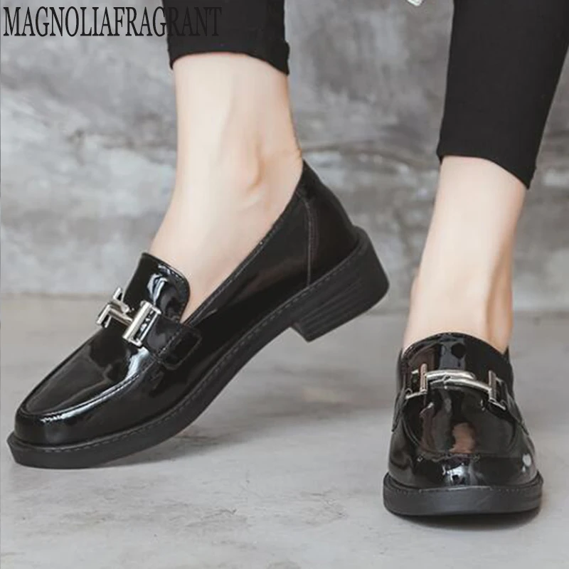

Women Retro Low Heels Autumn Woman' Shoe Fashion Patent Leather loafers women Flat single shoes woman Footwear y64