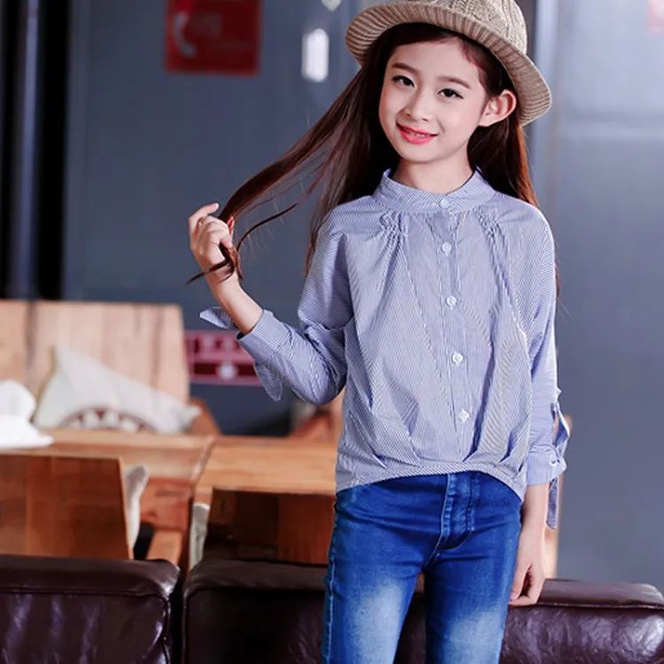 

Childrenswear Spring And Autumn New Style Korean-style Middle And Large Girls Stripes Long Sleeve Short Cotton Shirt CHILDREN'S