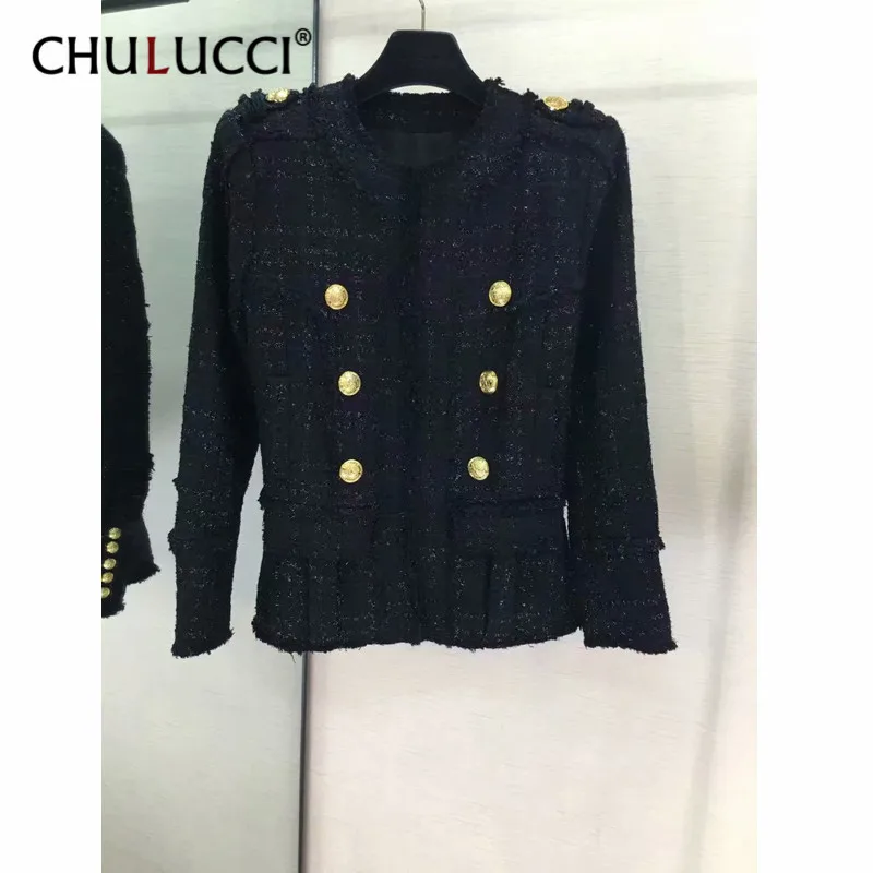 

8.13 Tweed Women 2019 Autumn Jacket Fashion black Coat