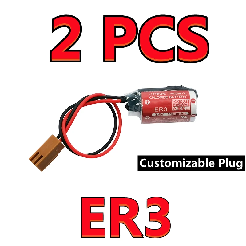 

Оригинальная батарея ER3 3,6 В 1100 мАч, Рогатый ПЛК, литиевый Тионилхлорид, батарея с разъемами FANAC (настраиваемый разъем), 2 шт.