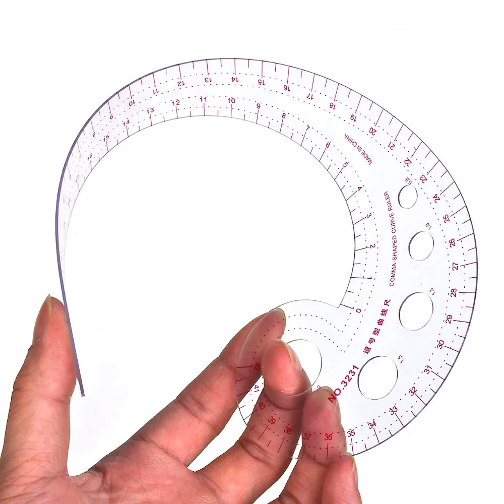 Plastic and Curve Ruler 11.8" Long Comma Shaped French