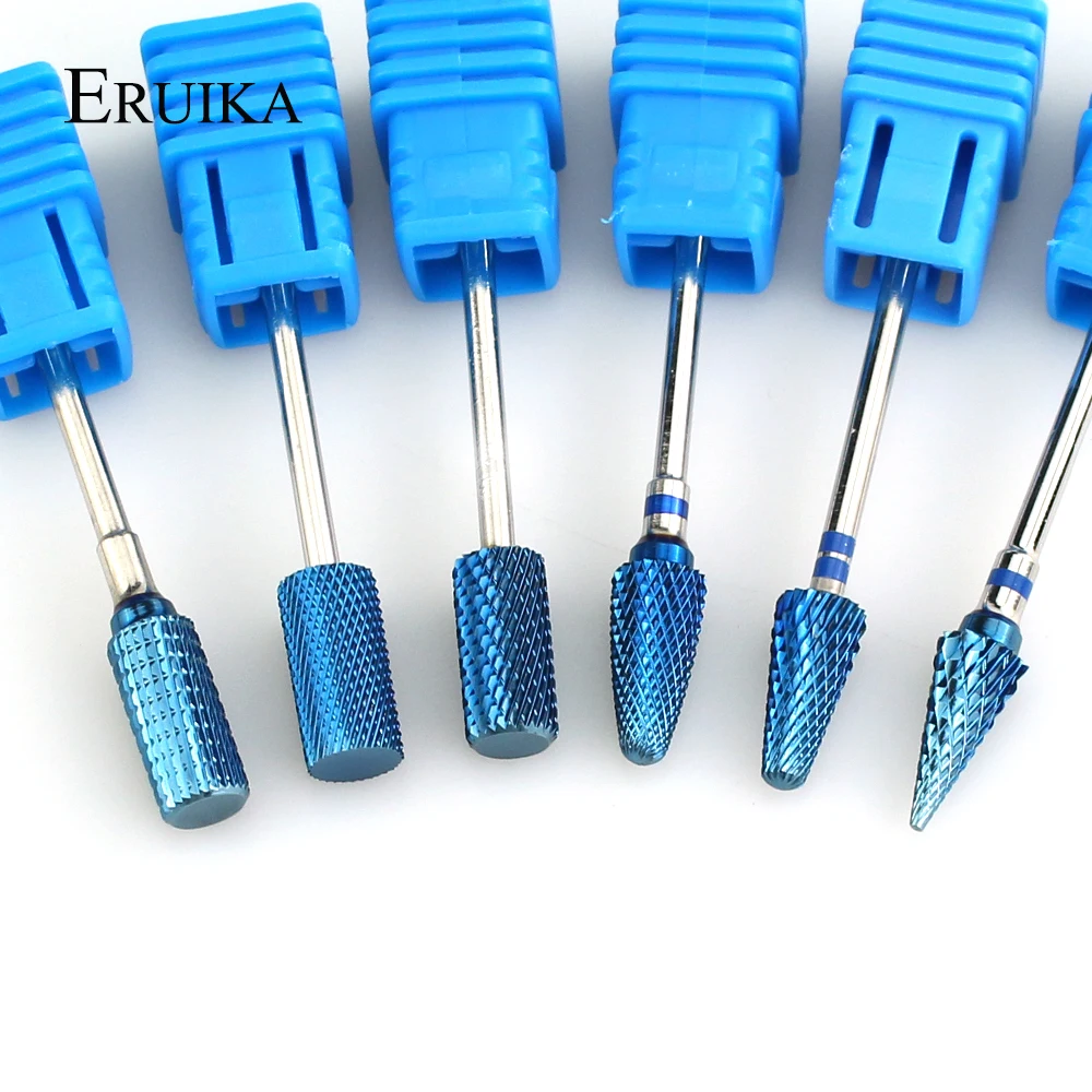  ERUIKA 6 Types Blue Tungsten Carbide Nail Drill Electric Manicure Machine Accessories Bits Milling 