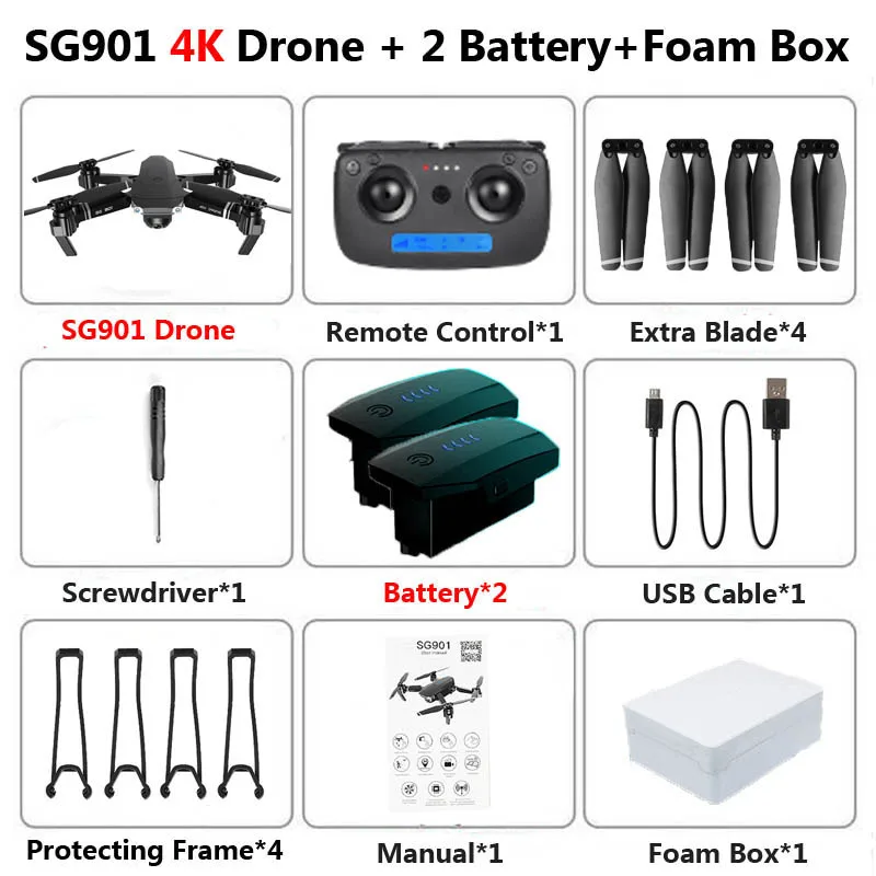 SG901 Profissional, беспилотные летательные аппараты с двойной Камера 1080P 4K HD, Wi-Fi FPV Широкий формат оптического потока RC Quadcopter Вертолет игрушка SG106 E502S - Цвет: 4K 2B Foam