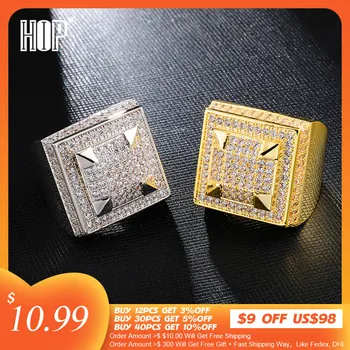 

Hip Hop Full CZ Charm Iced Out Bling Popular Tready Square Copper Zircon Ring For Men Women Jewelry Gold
