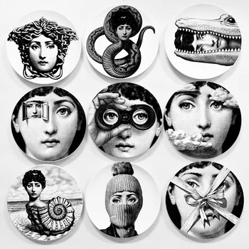 

New 8 Inch Milan Piero Ceramics Plates Black&white Illustration Hanging Dishes Sample Room Home Hotel Decoration 10