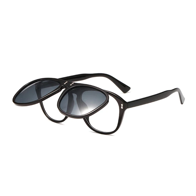 OEC CPO Oversized Square Sunglasses Women Personality Flip Up Grey Sunglasses Men Double Unisex Goggles Eyeglasses UV400 O215 Black -Black