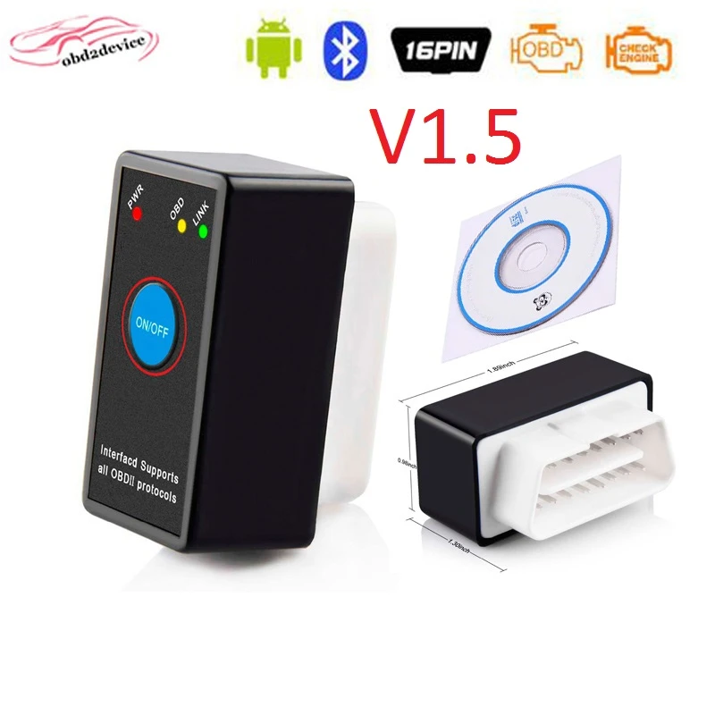 motorcycle temp gauge V1.5 button On/OFF ELM327 Android phone bluetooth OBD2 car code Reader V1.5 mini elm327 OBD2 bluetooth vehicle scanner in phone test car battery with multimeter