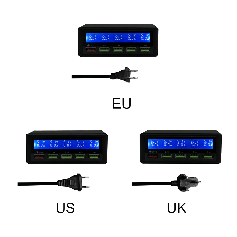 Интеллектуальный USB быстрая зарядка 5 портов ЖК-дисплей Многофункциональный мобильный телефон Быстрая зарядка