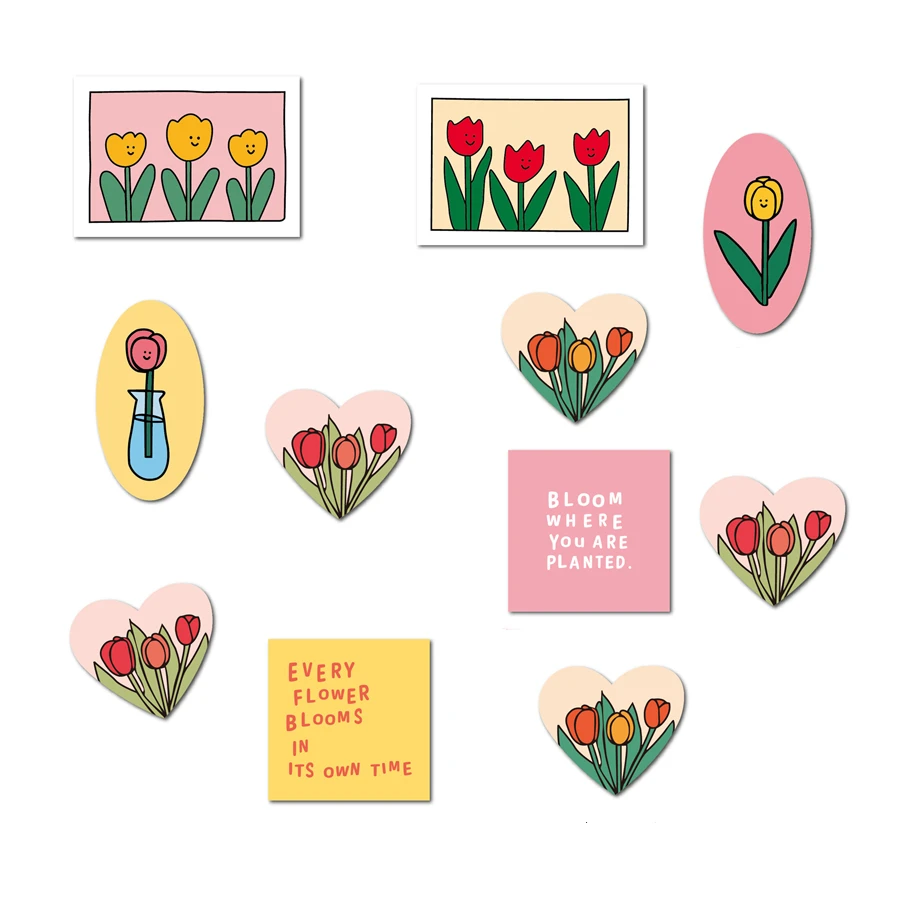 10 PCS Tulip Flower Sticker Korean INS Style Tulip Plant DIY Scrapbook Stickers for Laptop Travel Guitar Car Phone Motorcycle