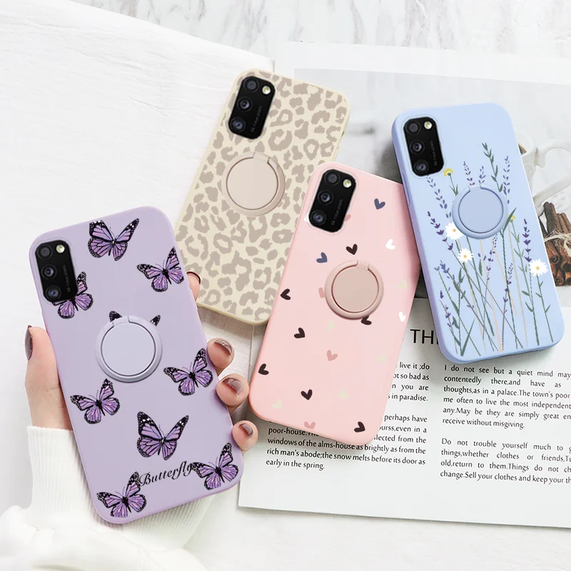 For Samsung Galaxy A41 A 41 Cover Magnetic Ring Holder Case For Samsung A41 GalaxyA41 Flowers Soft Silicone Bumper Shell Etui silicone case samsung