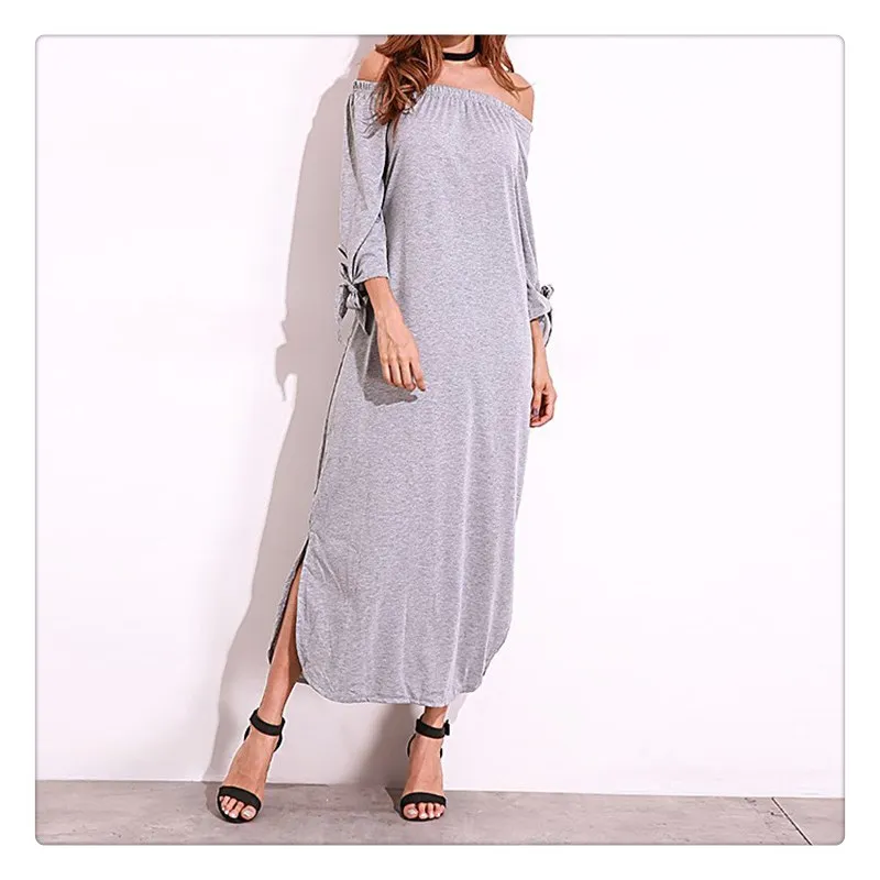 

Elegant Plus Size Nice Summer Sexy Slash Neck Off Shoulder Dress Womens Casual Loose Beach Party Split Maxi Long Dress