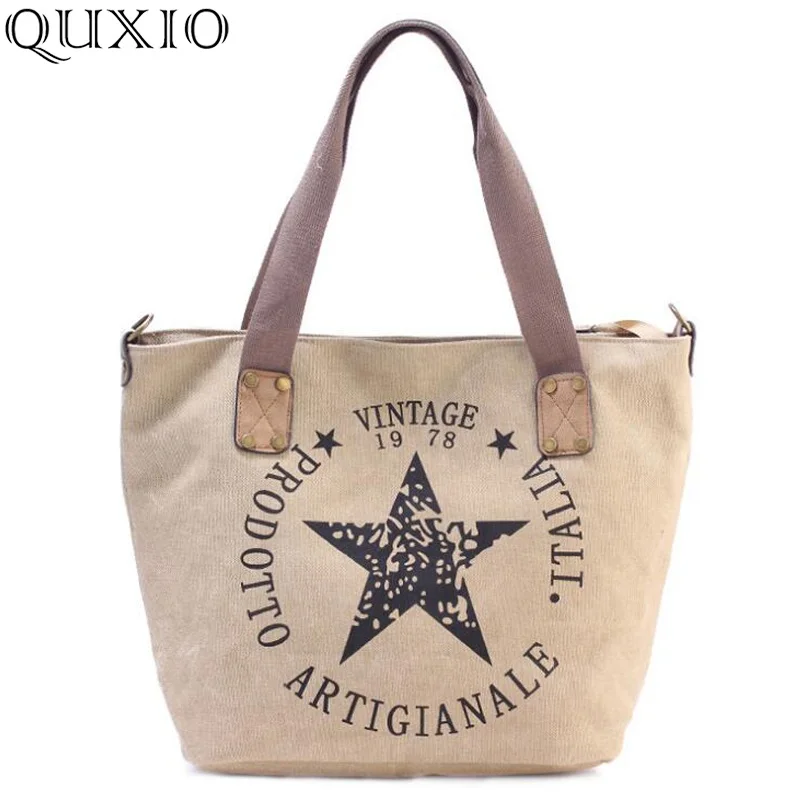 

New Big Star Printed Vintage Canvas Shoulder Bags Women Casual Tote Bag Large Capacity Travel Bag For Ladies Bolsos PJL088B