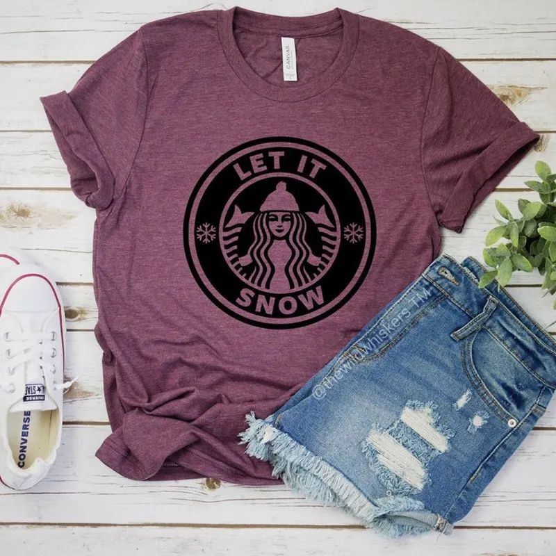 

Let It Snow Graphic Tees 2019 Print O-Neck Casual Women Harajuku Shirt Pink Korean Clothes Tshirt Streetwear Tops