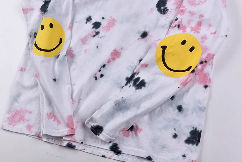 19SS капитал Kountry Tye Dye Smile Hoodie Мужская футболка с круглым вырезом и длинным рукавом Уличная Мужская Футболка Пуловер Футболка Хип-Хоп футболка