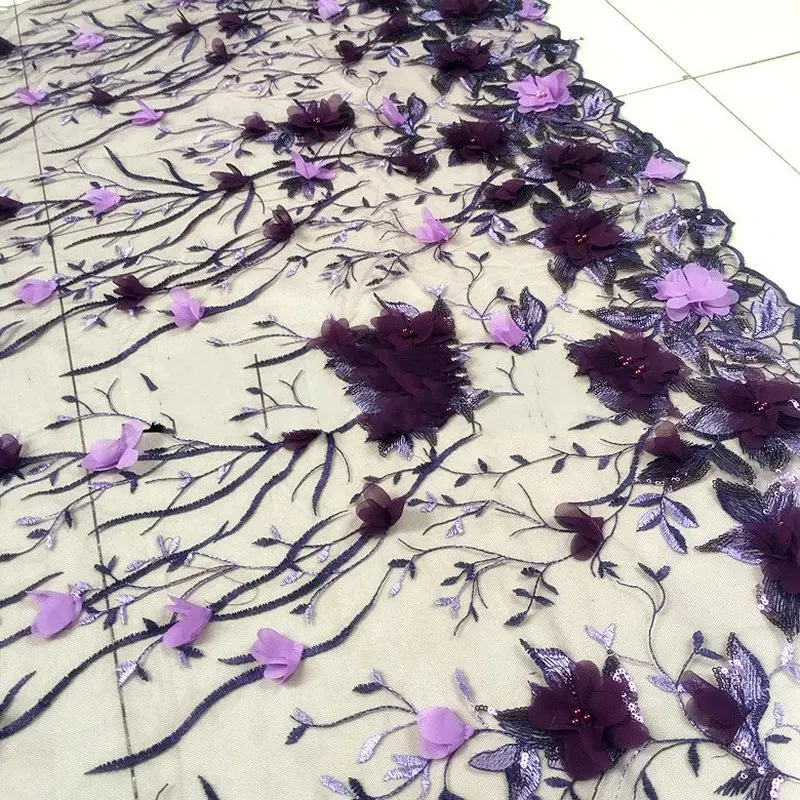 GLace 1Y/лот 3D цветок шифон материал ручной работы бисера сетчатая ткань с блестками для высокого класса платье curatin weddding Decoration tx1245