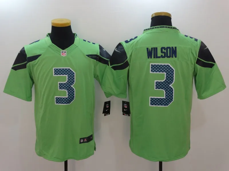 Серый Мужские футбольные майки Seattle Shaquem Griffin Russell Wilson Bobby Wagner Doug Baldwin - Цвет: Серый