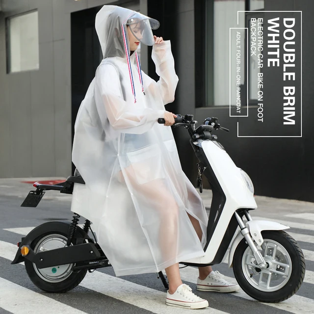 Motorcycle Raincoat Men's Raincoat Women's Raincoat Long Full-body Double Brim Rainproof Raincoat Electric Bike Riding Raincoat white