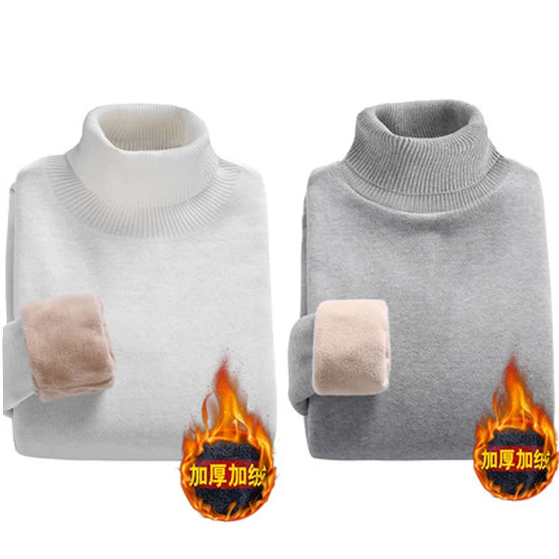 White Gray Новинка, мужской свитер с высоким воротом, 2 шт., зима, модный, однотонный, влевет, толстый шерстяной пуловер, мужской, черный, тонкий, теплый, длинный рукав, верхняя часть - Цвет: White Gray