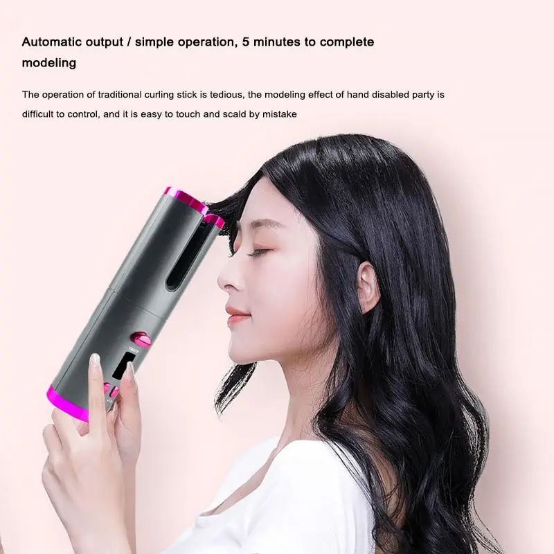 Hair curler USB charging cordless automatic rotating curling iron LED display temperature adjustable wave curling hair