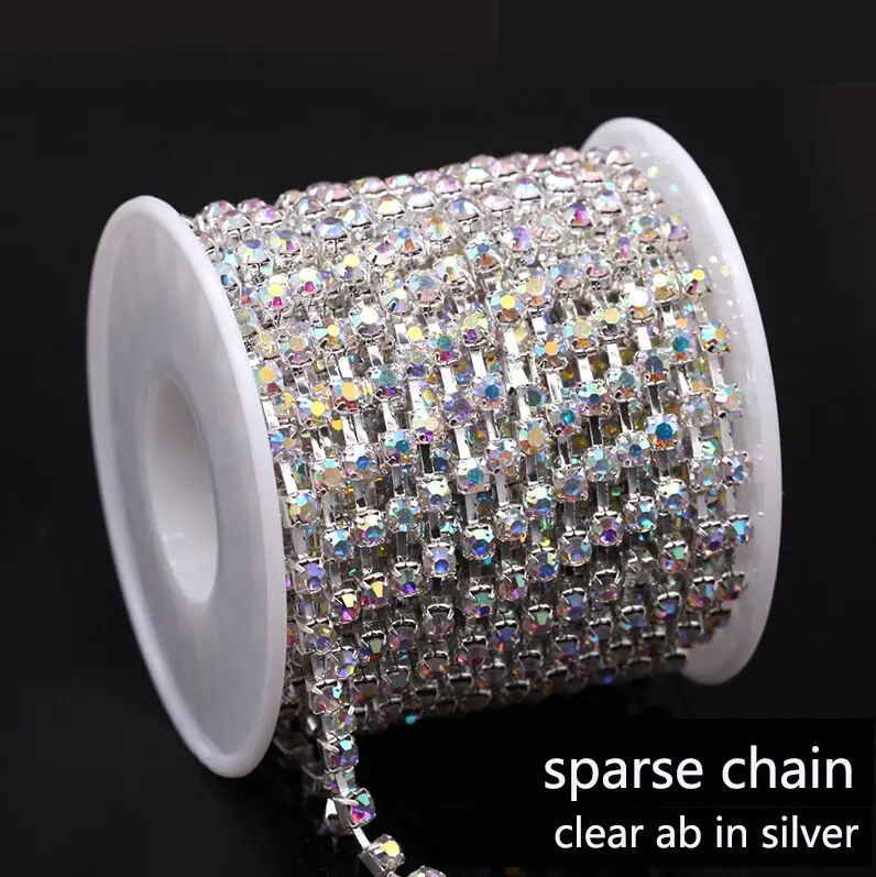 AB silver sparse 1 ярд, ss6-ss38, AB Стразы, огранки, редкие/Закрытые чашки, цепочка, золото/серебро, коготь, для шитья, Рукоделие, сделай сам, одежда, ювелирное изделие, цепочка, бусины - Цвет: AB silver sparse
